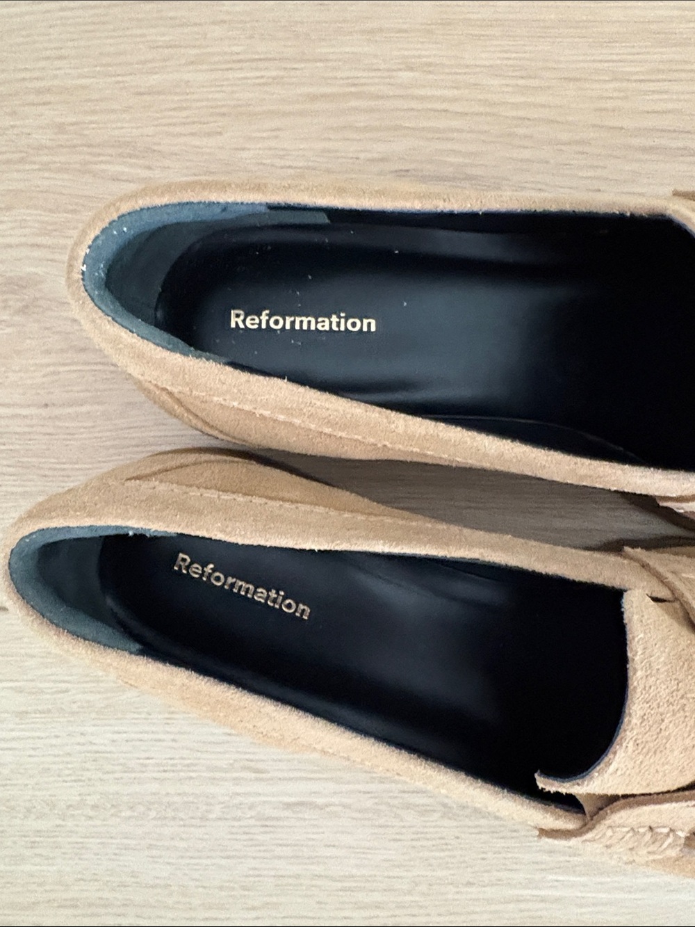 Reformation Agathea Suede Lug Sole Penny Loafers Beige Sand Women’s Size 8 - Picture 2 of 6